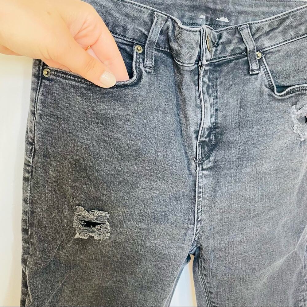 TOPSHOP Moto Washed Black Grey Denim Distressed Ripped High Rise Skinny Jeans 30 - Picture 3 of 12